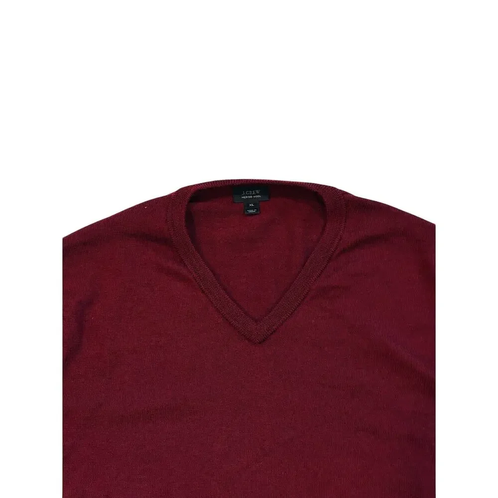 J Crew Sweater Mens Sz XL Red V Neck Pullover Merino Wool Preppy Business Casual